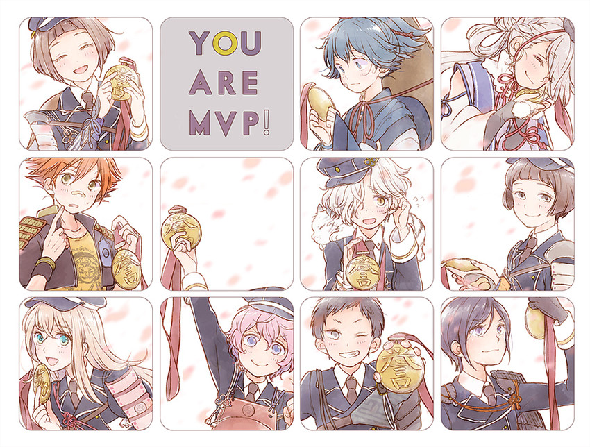 midare toushirou, yagen toushirou, gokotai, sayo samonji, ima-no-tsurugi, and 6 more (touken ranbu) drawn by hiruri