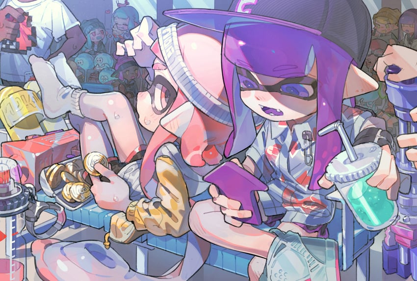 inkling player character and inkling girl (splatoon) drawn by aspara