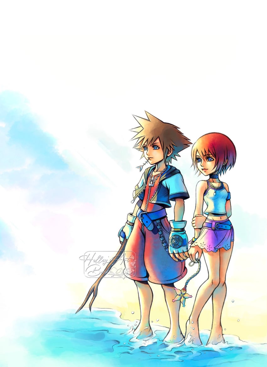 sora and kairi (kingdom hearts and 1 more) drawn by hollypolllyy