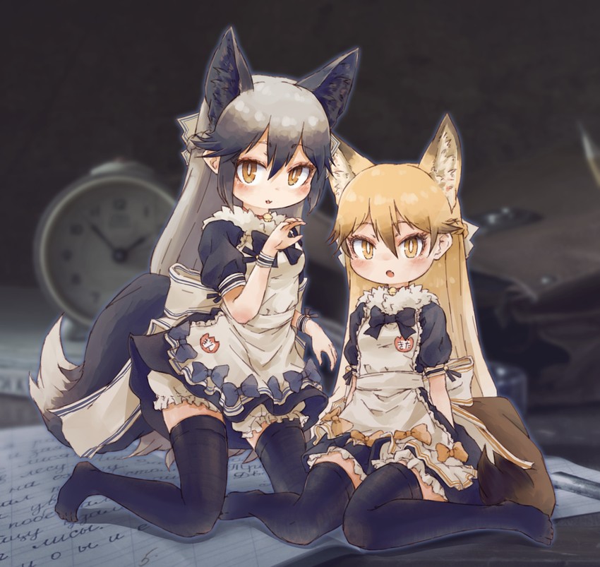 silver fox and ezo red fox (kemono friends) drawn by kolshica