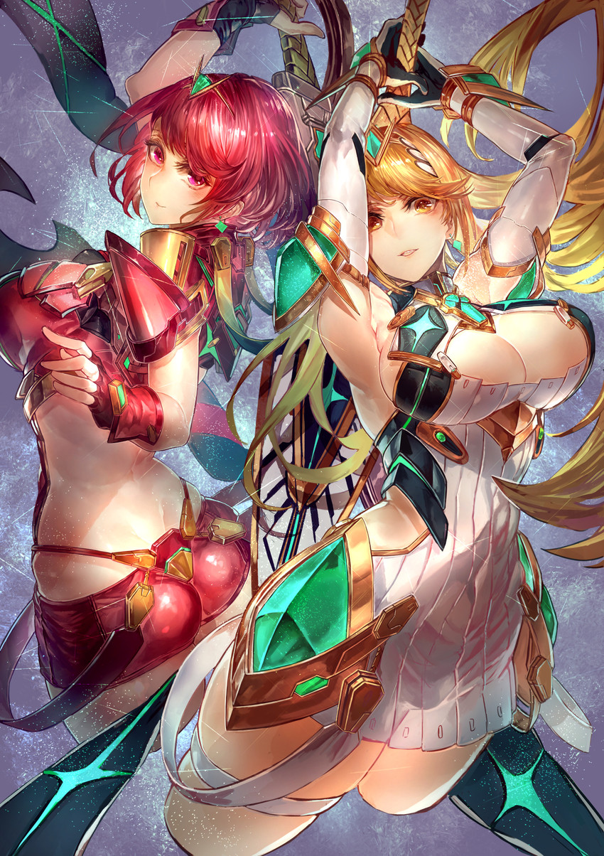 pyra and mythra (xenoblade chronicles and 1 more) drawn by signo_aaa