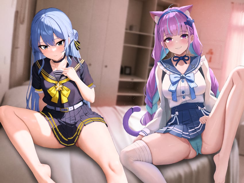 hoshimachi suisei and minato aqua (hololive) drawn by challrote