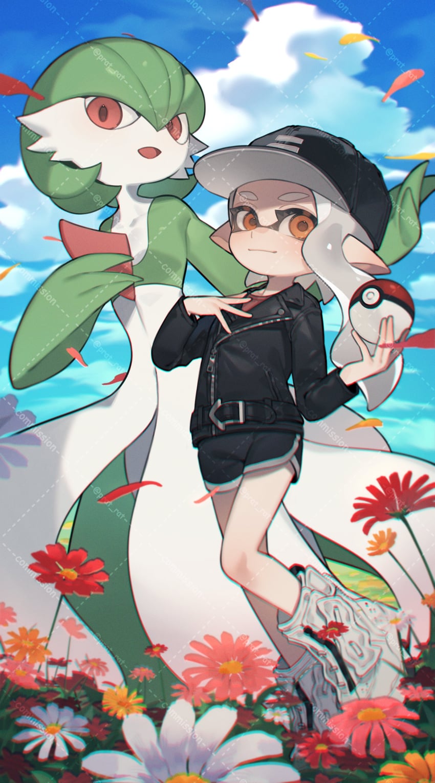 inkling player character, gardevoir, and inkling girl (pokemon and 1 more) drawn by prat_rat