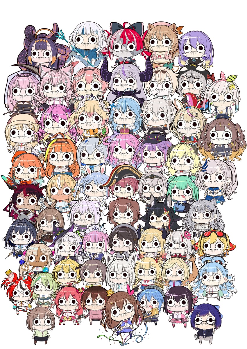 gawr gura, houshou marine, shirakami fubuki, hoshimachi suisei, mori calliope, and 61 more (hololive and 2 more) drawn by nabenabe3104