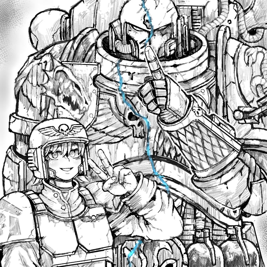 adeptus astartes, astra militarum, and chaos space marine (warhammer 40k) drawn by octosoup