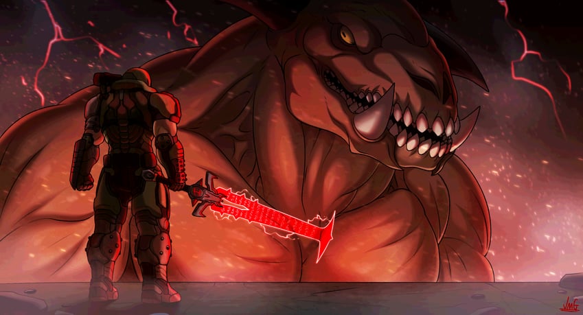 doomguy and icon of sin (doom and 1 more) drawn by jmg