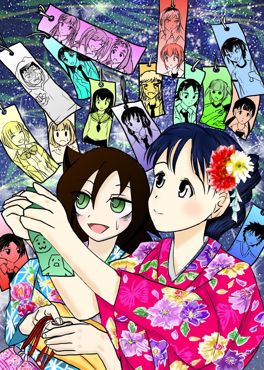 kuroki tomoko, tamura yuri, katou asuka, nemoto hina, uchi emiri, and 14 more (watashi ga motenai no wa dou kangaetemo omaera ga warui! and 1 more) drawn by moga