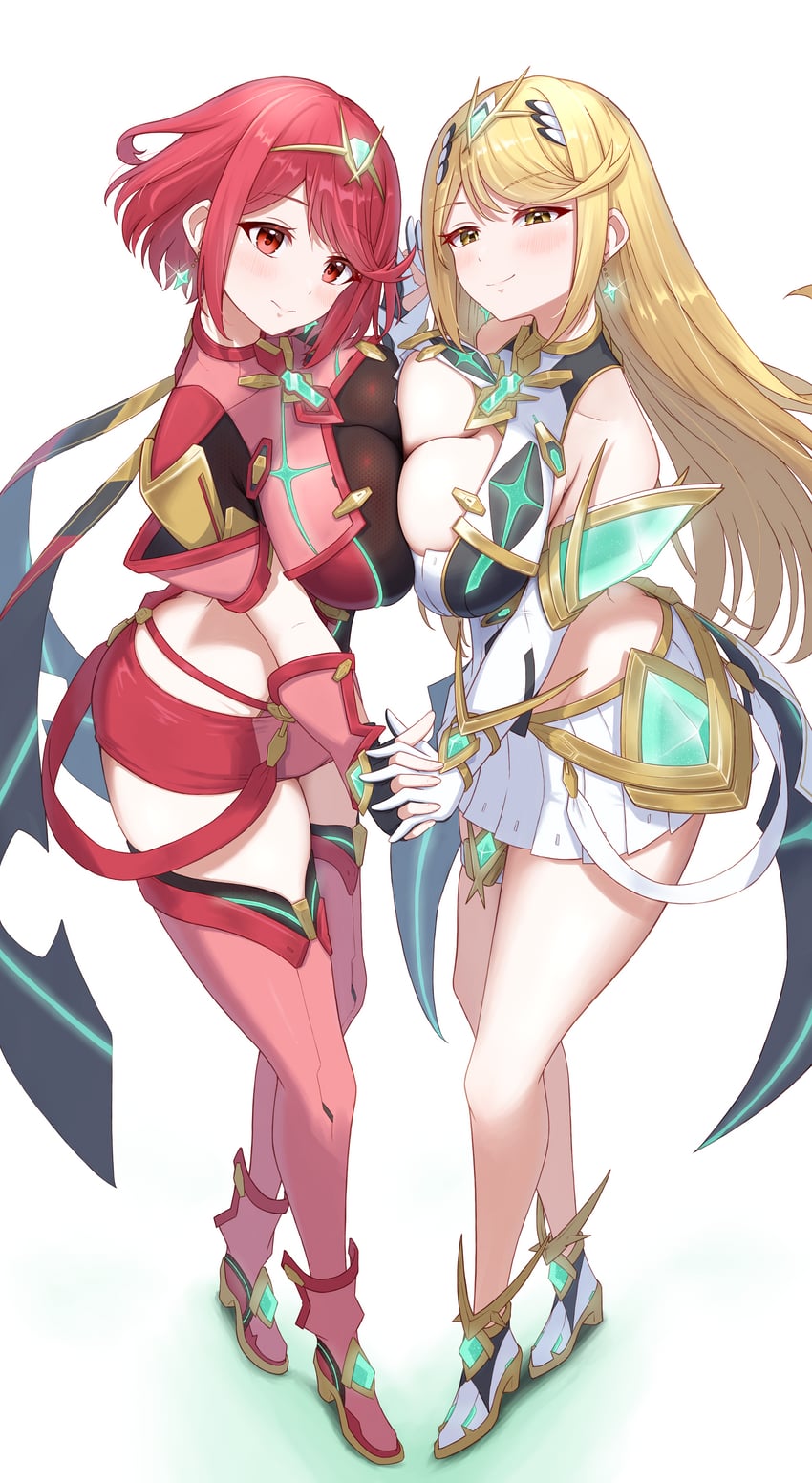 pyra and mythra (xenoblade chronicles and 1 more) drawn by taro_(peach_taro51)