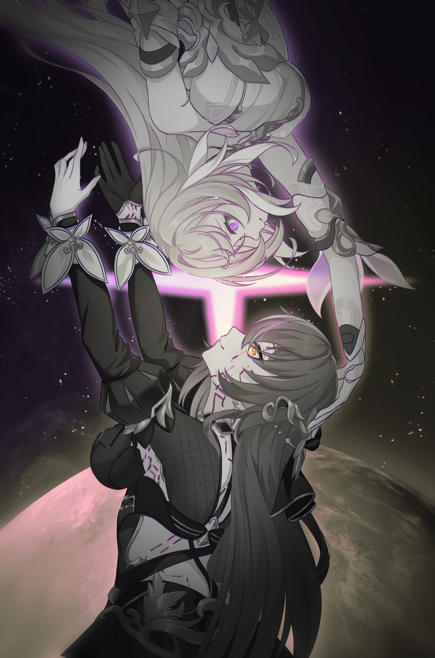 elysia and eden (honkai and 1 more) drawn by m78_zaitaoaotezhanshi