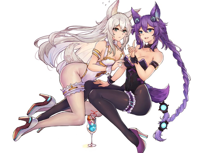 purple heart and black heart (neptune) drawn by white_crow