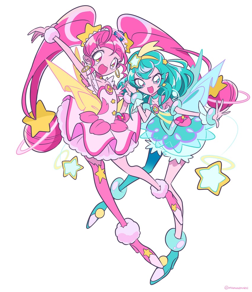 hagoromo lala, hoshina hikaru, cure milky, and cure star (precure and 1 more) drawn by invaderdarling