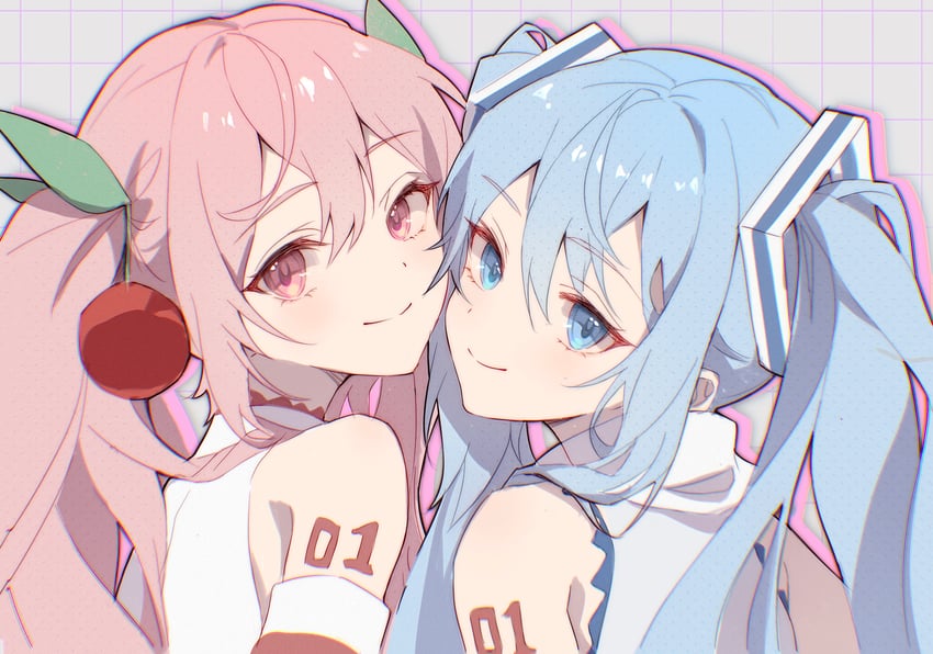 hatsune miku, yuki miku, and sakura miku (vocaloid) drawn by cloudyman