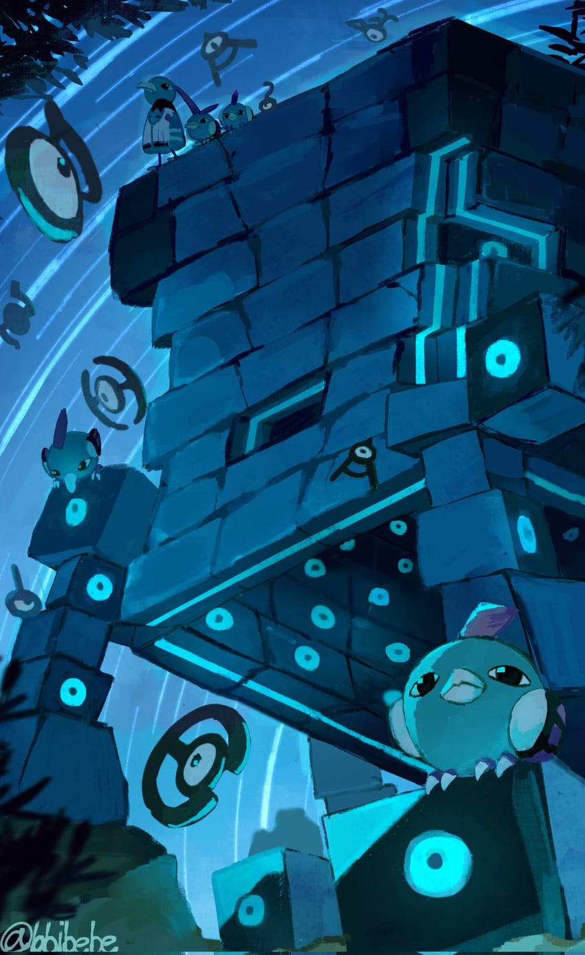 natu, unown, xatu, unown a, unown s, and 6 more (pokemon) drawn by bbibebe