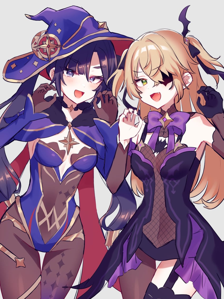 mona and fischl (genshin impact) drawn by shio_shake_shio