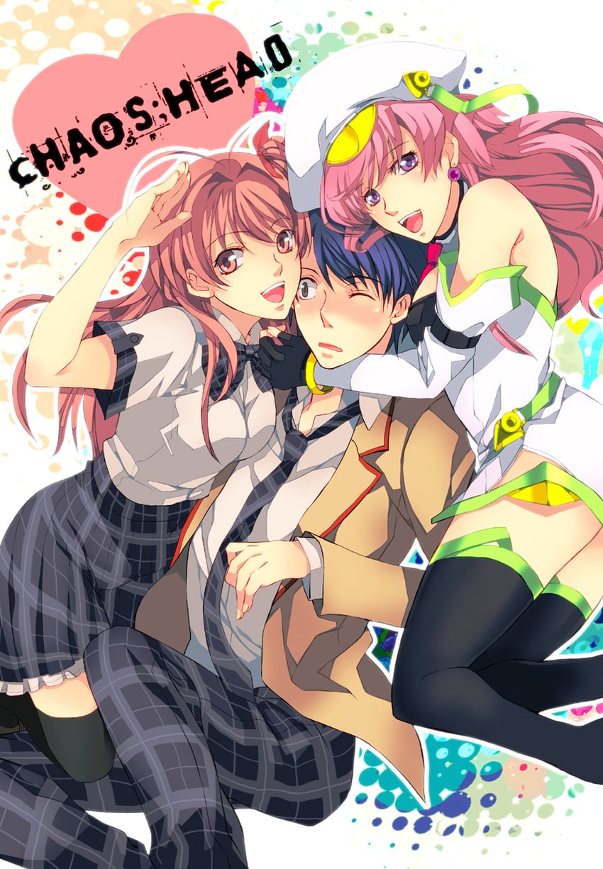 sakihata rimi, nishijou takumi, and seira orgel (chaos;head and 2 more) drawn by nishi_juuji