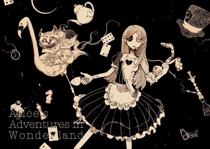 alice and cheshire cat (alice's adventures in wonderland) drawn by terada_tera