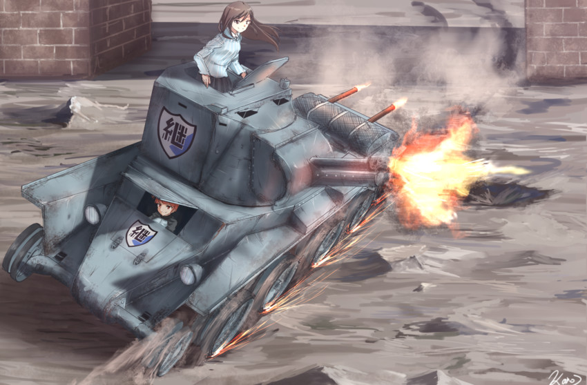 mika and mikko (girls und panzer) drawn by karo-chan