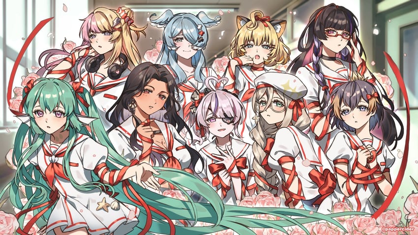 elira pendora, finana ryugu, petra gurin, millie parfait, maria marionette, and 4 more (nijisanji and 2 more) drawn by papercider