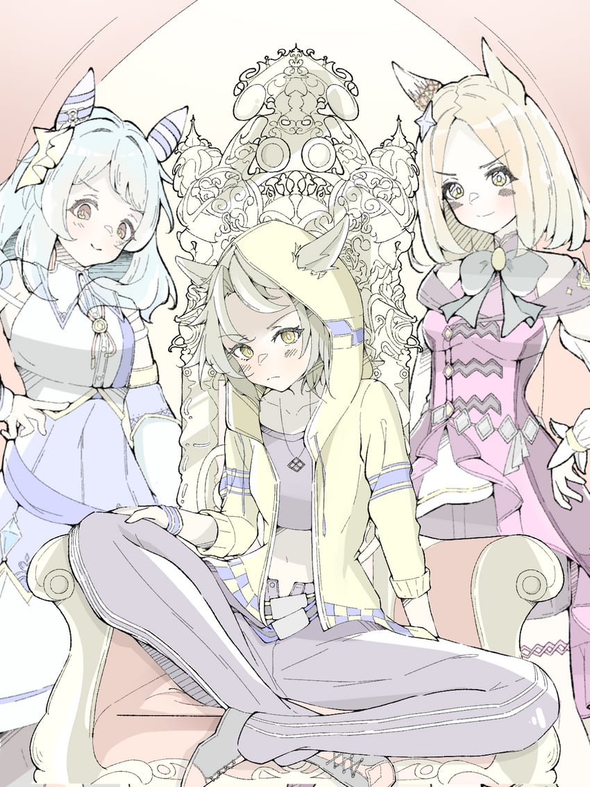 narita top road, hishi miracle, and dictus striker (umamusume and 1 more) drawn by toylirere
