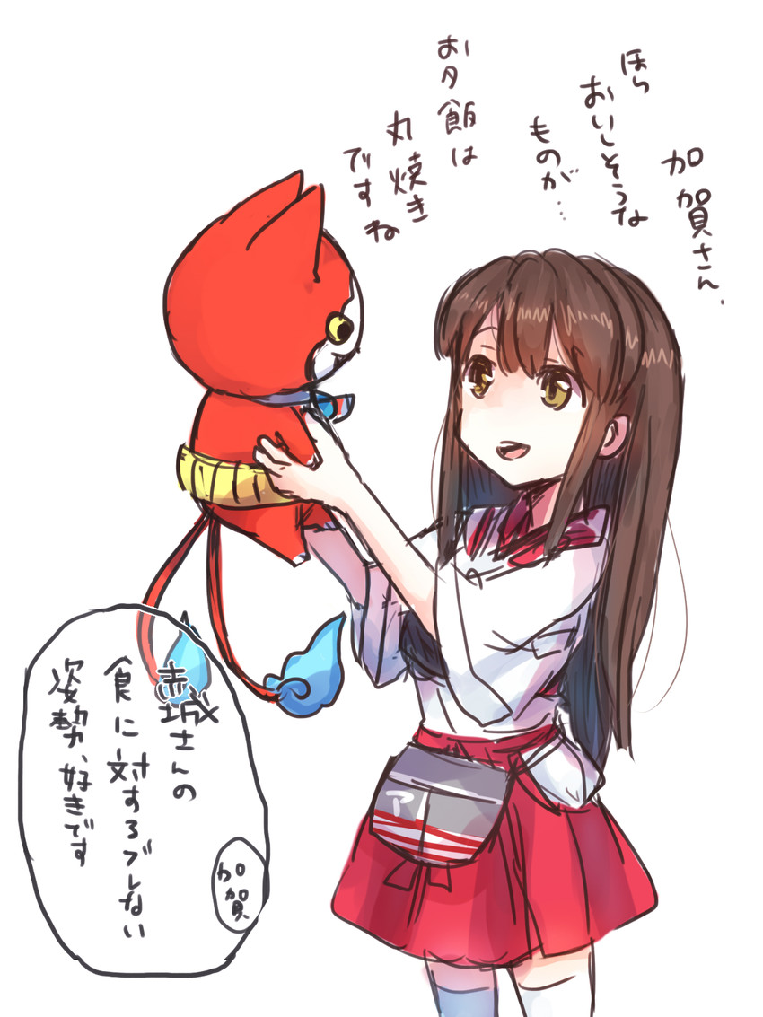 akagi and jibanyan (kantai collection and 1 more) drawn by mochiko_(mocchikkoo)