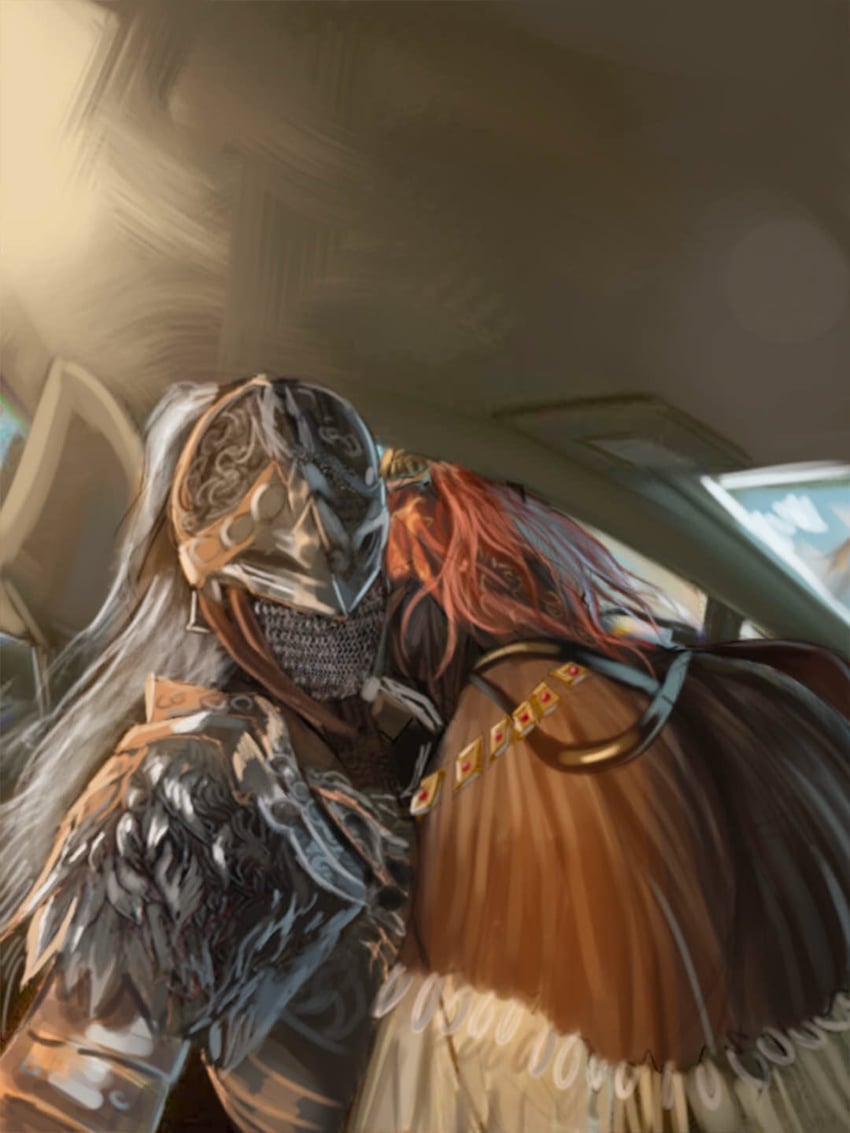 malenia blade of miquella, tarnished, and bloody wolf (elden ring) drawn by abyssmalenia