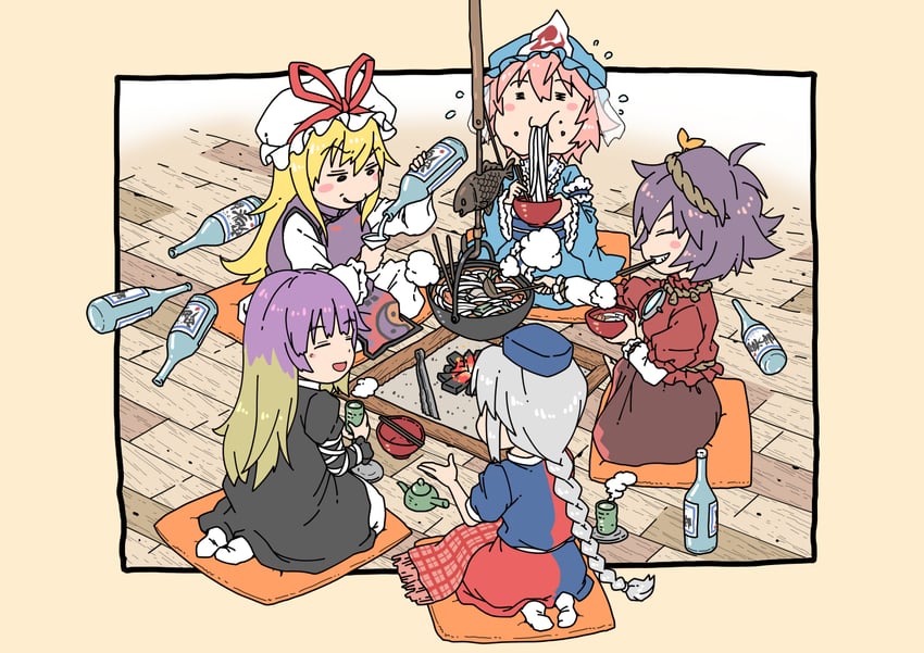 yakumo yukari, saigyouji yuyuko, hijiri byakuren, yasaka kanako, and yagokoro eirin (touhou) drawn by inuno_rakugaki