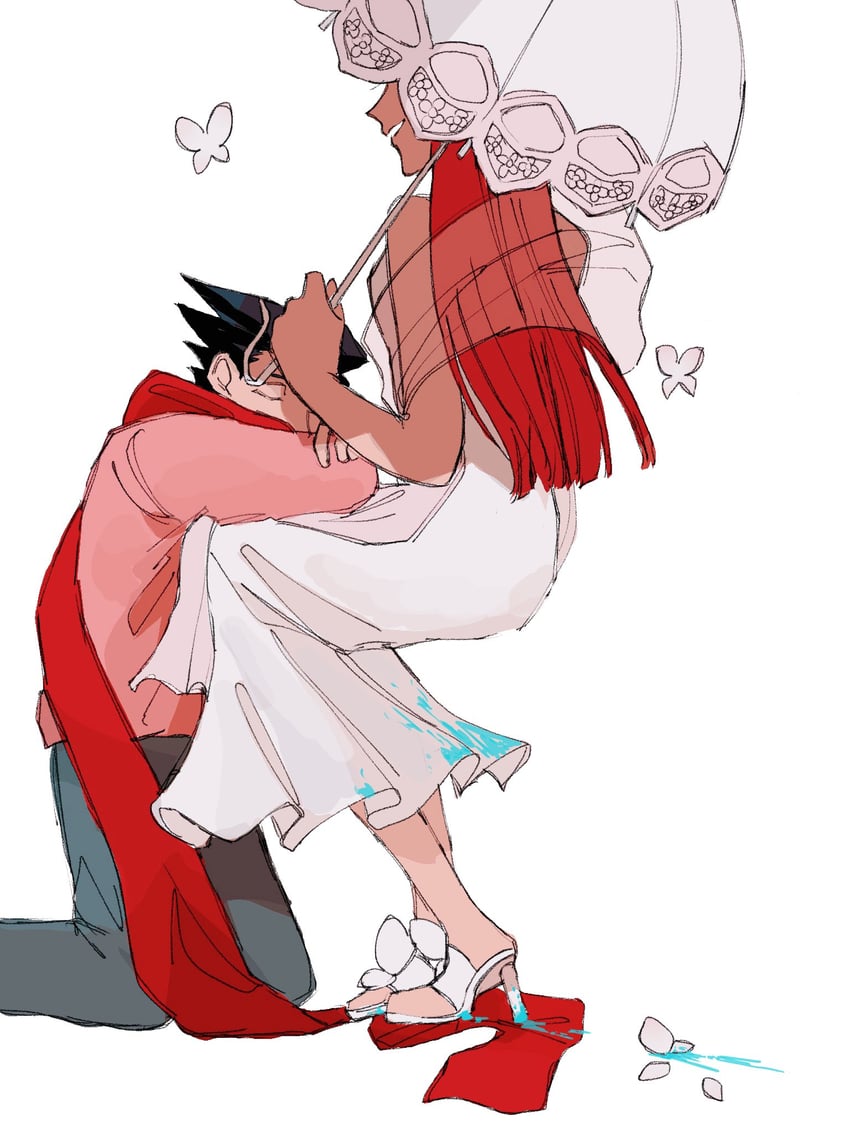 phoenix wright and dahlia hawthorne (ace attorney and 1 more) drawn by oxygen_b