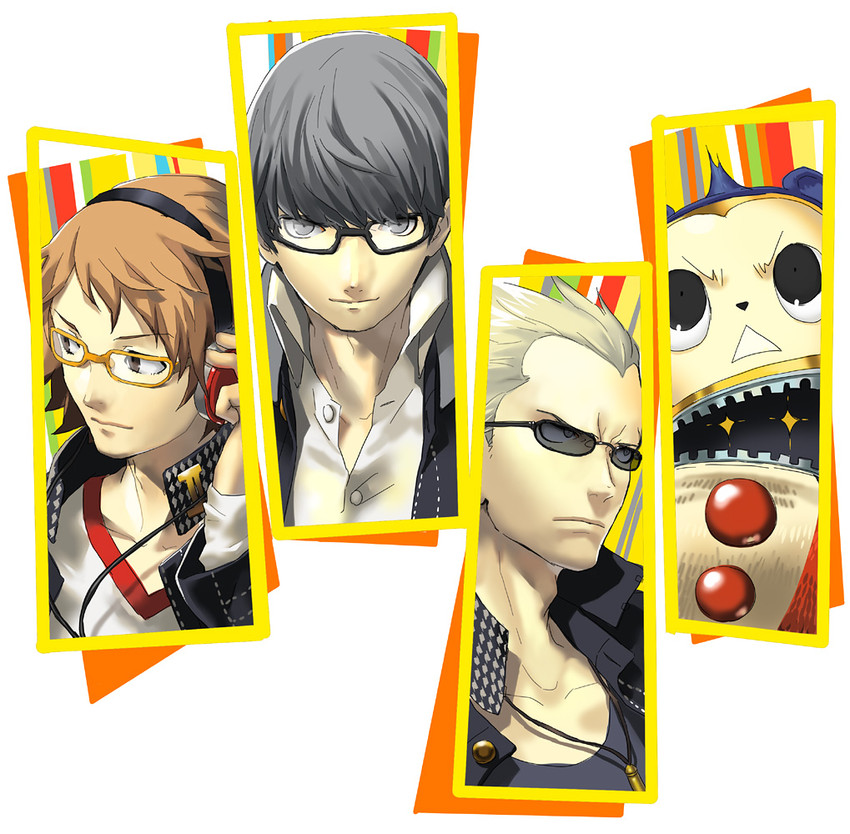narukami yu, hanamura yousuke, tatsumi kanji, and kuma (persona and 1 more) drawn by kishiwada_robin