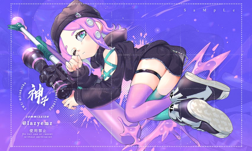 octoling player character and octoling girl (splatoon) drawn by jinkoika