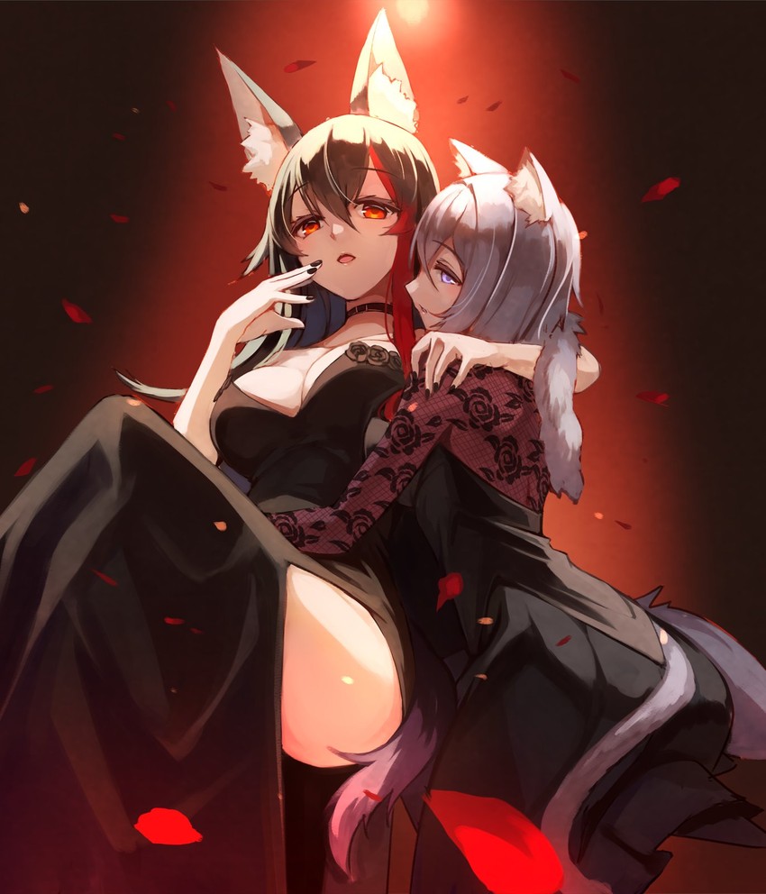nekomata okayu and ookami mio (hololive) drawn by sue_(bg-bros)