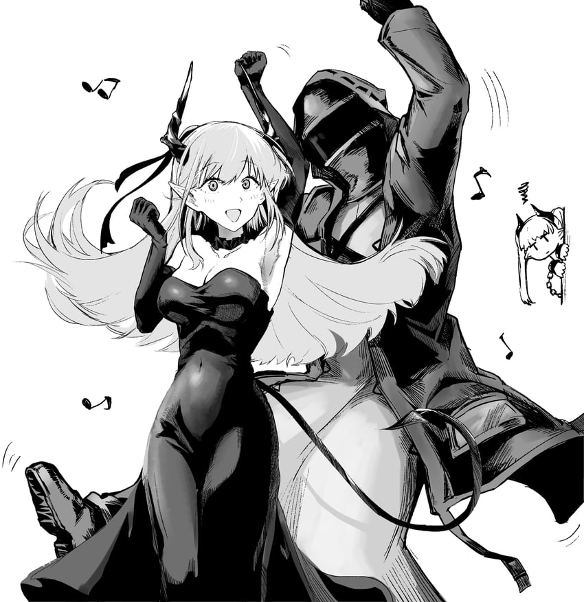 doctor, chained sarkaz girl, and dancing sarkaz lady (arknights) drawn by utsuke