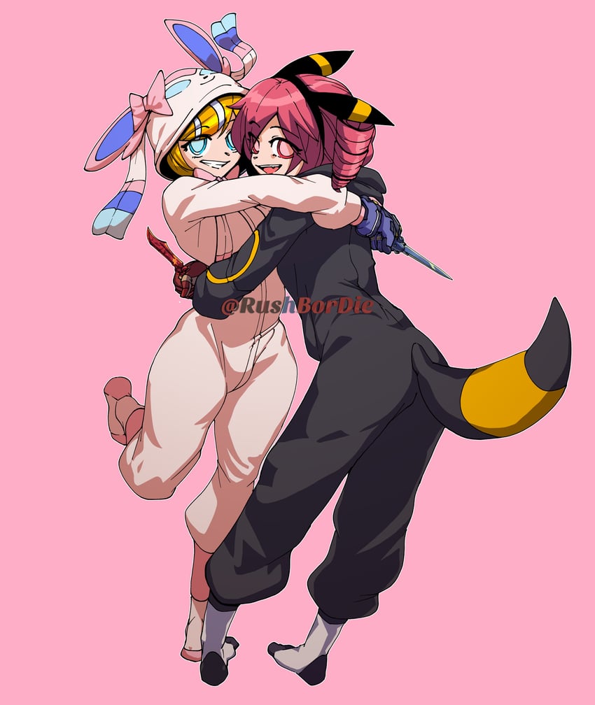 kagamine rin, kasane teto, sylveon, and umbreon (pokemon and 4 more) drawn by hugo_(rushbordie)