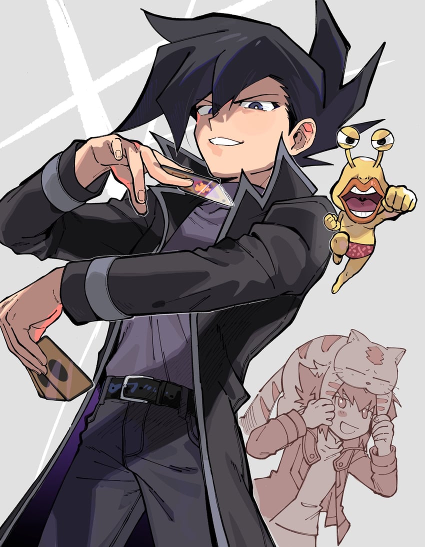 yuki judai, manjoume jun, pharaoh, and ojama yellow (yu-gi-oh! and 1 more) drawn by wahootarou
