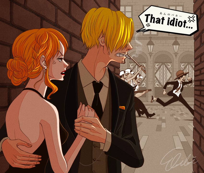 nami, monkey d. luffy, and sanji (one piece) drawn by ebibi_0629