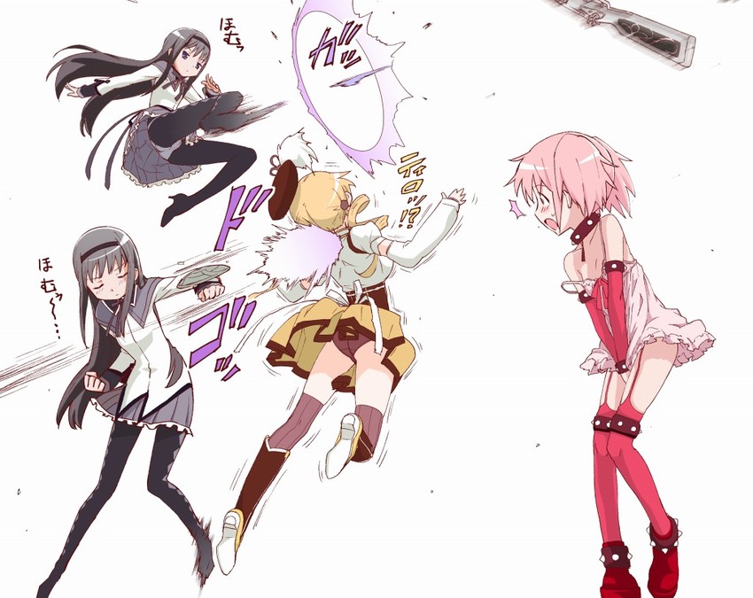 akemi homura, kaname madoka, and tomoe mami (mahou shoujo madoka magica) drawn by teri_terio