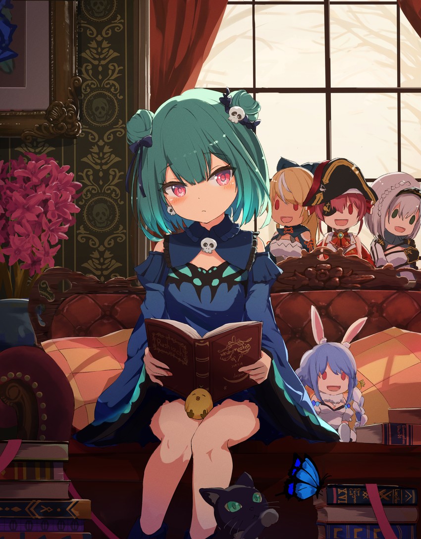 houshou marine, usada pekora, shirogane noel, uruha rushia, shiranui flare, and 1 more (hololive) drawn by remini_(scenceremini)