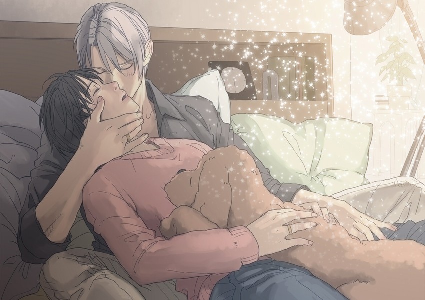 katsuki yuuri, viktor nikiforov, and makkachin (yuri!!! on ice) drawn by t3_(19841230)