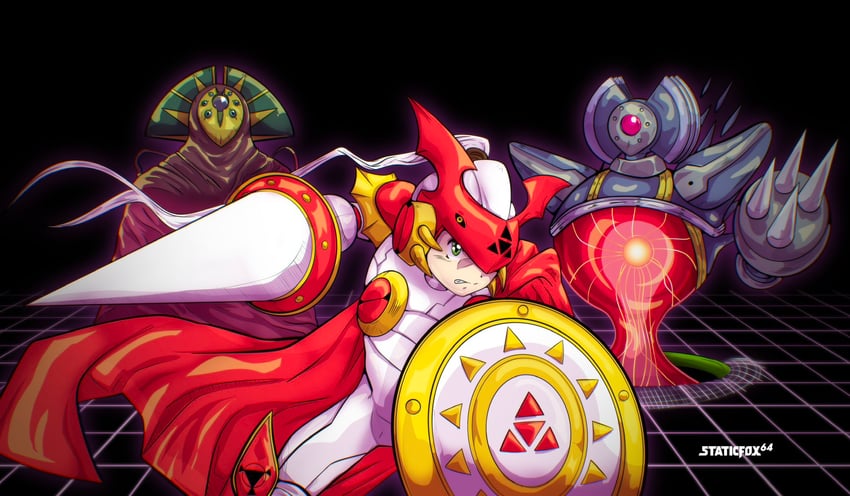 megaman.exe, dukemon, d-reaper, mother d-reaper, and alpha (mega man and 4 more) drawn by staticfox64