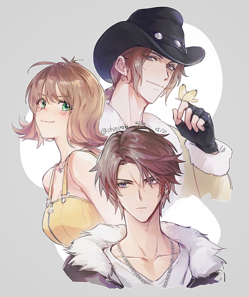 squall leonhart, selphie tilmitt, and irvine kinneas (final fantasy and 1 more) drawn by lily_(shio1006)
