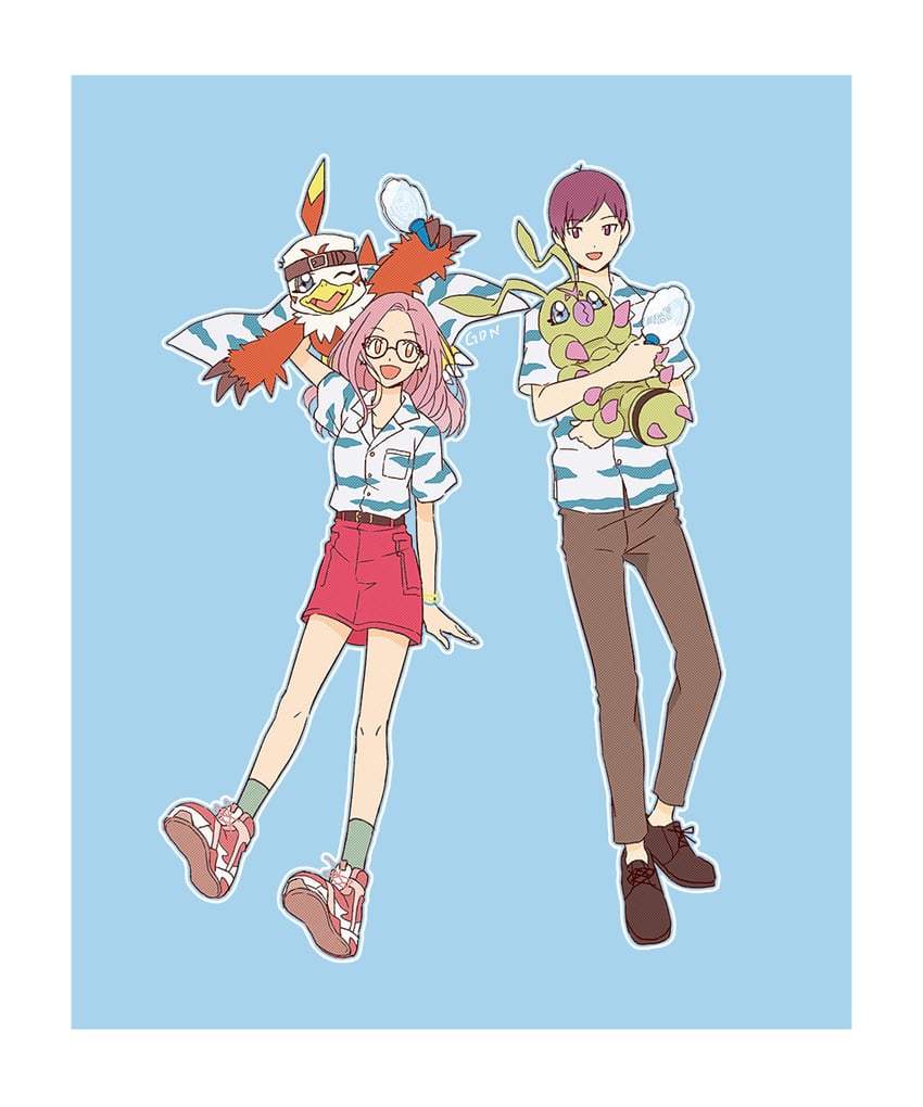 inoue miyako, ichijouji ken, wormmon, and hawkmon (digimon and 1 more) drawn by gdn0522