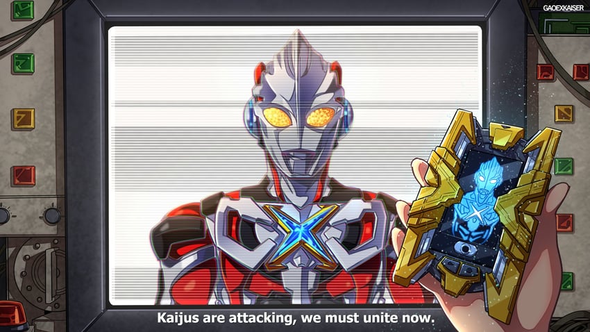 ultraman x (gridman universe and 4 more) drawn by gao_ex_kaiser