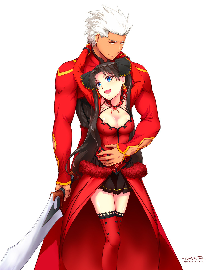 tohsaka rin and archer (fate and 2 more) drawn by iida_toyoyuki