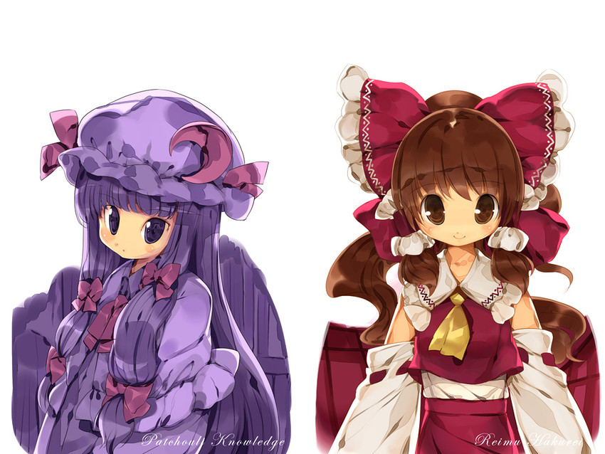 hakurei reimu and patchouli knowledge (touhou) drawn by hanpen_(puu)