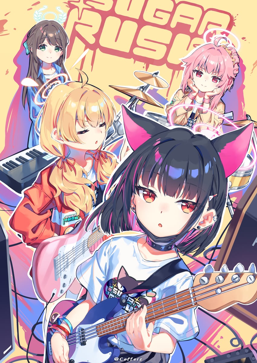 kazusa, natsu, airi, and yoshimi (blue archive) drawn by coffeiz_p