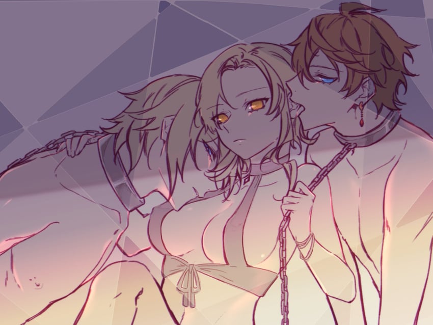 lumine, tartaglia, and dainsleif (genshin impact) drawn by yuzuyun