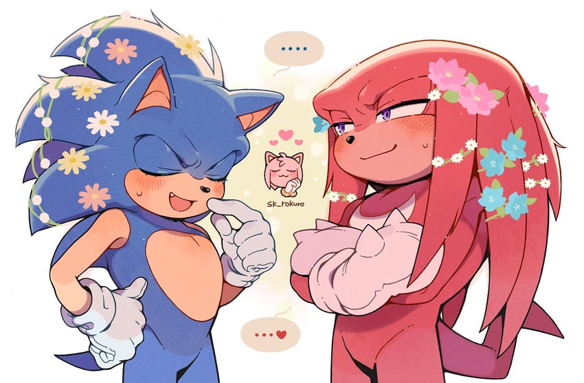 sonic the hedgehog, amy rose, and knuckles the echidna (sonic) drawn by sk_rokuro