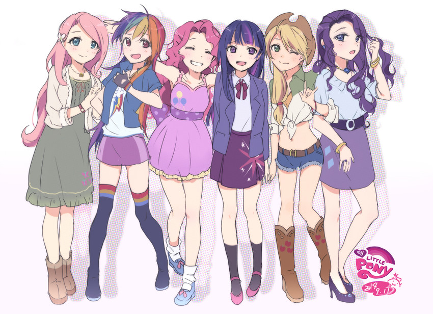 twilight sparkle, fluttershy, rainbow dash, pinkie pie, applejack, and 1 more (my little pony and 2 more) drawn by haruhi7131