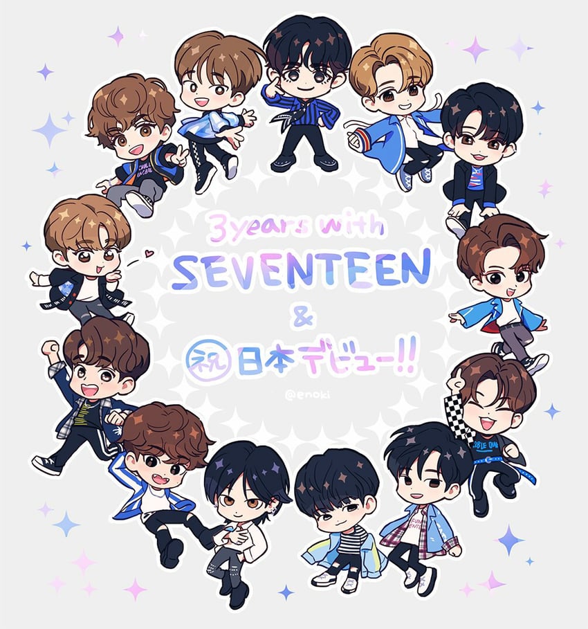 jeonghan, vernon, hoshi, wonwoo, mingyu, and 8 more (real life and 1 more) drawn by eno_bw