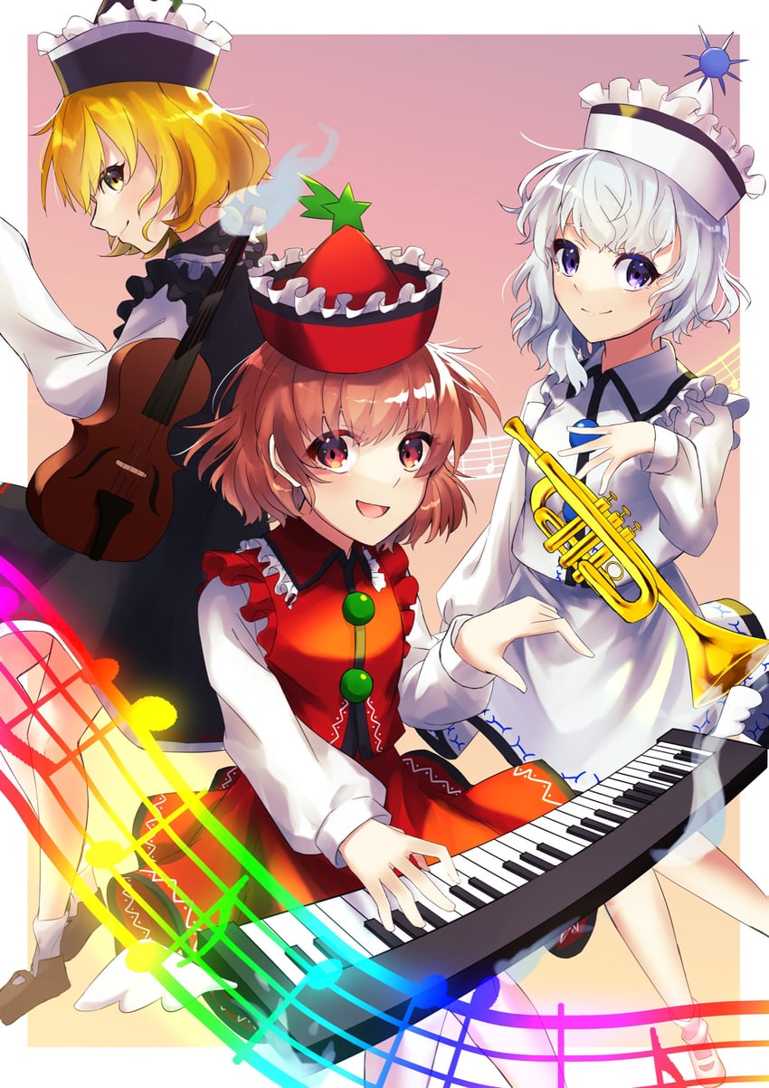 lunasa prismriver, merlin prismriver, and lyrica prismriver (touhou) drawn by wanko_sora
