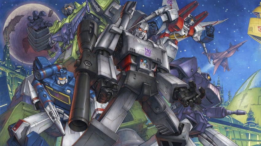 megatron, starscream, soundwave, shockwave, and devastator (transformers and 1 more) drawn by nakamura_jun'ichi